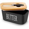Webao Ceramic Burriera in ceramica con coperchio in legno, contenitore per burro di alta qualità con guarnizione in silicone, per 250 g di burro, colore nero