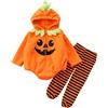 Voracale 2 Pz Completio Neonato Tuta Bambino Pagliaccetto con Cappuccio a Manica Lunga da Neonato + Pantaloni Collant a Strisce (Arancione, 18-24 Mesi)