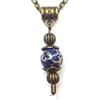 Generic Collana bohémien da donna color bronzo antico con pendente in pietra naturale e catena vintage (Blu e bianco)