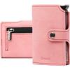 Bronzi Portafoglio Portafoglio Donna/uomo Slim - In Pelle Marrone - Porta Carte Credito - Portacarte uomo - Mini Porta Tessere (Rosa)