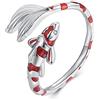 Qings Anello Regolabile per Pesci Koi e Carpe Argento 925 Anelli Coda di Sirena Aperta Animale Smalto Rosso Fortunato Estate Compleanno Gioielli Regalo per le Donne Ragazze