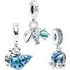 Doyafer 925 argento sterling ciondoli mare, ciondolo conchiglia animale, polpo, tartaruga marina ciondolo set per le donne bracciali collana collana 3 pezzi/pacchetto