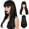 VIKSAUN Lungo Dritto Parrucche Nero per le Donne Parrucca Capelli Lisci Parrucca per Feste Quotidiano Parrucche resistenti al calore Parrucca Nera Usura con Highlight Stratificato Halloween (Nero)