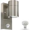 HiBay Applique da Esterno/Interno LED con Sensore di Movimento GU10,Luce Fredda 7W,Lampada da Parete Esterno IP44 Inox per Scala,Corridoio,Balcone,Villa Bagno