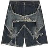 keepmore Jeans Baggy Uomo Casual Hipster 1/2 Uomo Orlo Grezzo Denim Shorts Pantaloni Jorts Y2K Cargo retrò Hip Hop Street Dance Sciolto Uomo Skateboard Jean Blu