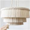 lagom Lampadario a sospensione con nappe in stile bohémien, 3 luci, realizzato a mano, stile bohémien, in cotone, larghezza 58 cm, colore bianco crema