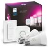 Philips Hue Set da 2 lampadine Starter KT+bridge+dimmer, LED, E27 goccia, opaco, luce fredda, 9W= 1100 LM (equiv 75 W), 150° dimmerabile, PHILIPS HUE