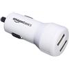 Amazon Basics Caricabatterie per auto 4.8 A/24 W 2 porte USB per dispositivi Apple e Android, Bianco