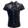 ZUYPSK Camicia da uomo in pelle, a maniche corte, in ecopelle, comoda, da uomo, slim fit, lucida, per clubwear, Nero , L