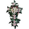 DRW Croce di fiori artificiali rosa con rose per cimitero, santi, chiese, anviersari 95x52x15 cm