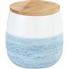 Wenko Barattolo Mala, 1 l, in Ceramica di Alta qualità, Colore Bianco, con Decorazione ad Acquerello in Blu, Coperchio in bambù Certificato FSC® con Anello in Silicone per conservare ermeticamente, Ø