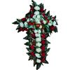 DRW Croce di fiori artificiali bianca e rossa con crisantemi per cimitero, santi, chiese, anviersari 95x52x15 cm