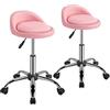 Yaheetech Set 2 Sgabelli con Ruote Regolabile in Altezza con Schienale Sedia Estetista Girevole per Toeletta Trucco Parrucchiere Salone in Ecopelle Rosa