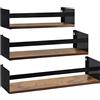 EYMPEU Scaffali Gallegianti in Legno e Ferro, Decorazione e Salvaspazio per Cucina, Bagno, Soggiorno, Mensola da Muro Nera 61x15x15.3cm Set di 3