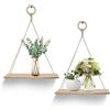 YIYA 2 Pezzi Scaffali di Corda in Legno Scaffali Sospesi Per il Muro Mensola Sospesa Con Corda, Decorazione da Parete Per la Cucina, la Camera da Letto, il Bagno, il Giardino Per le Piante