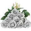 DuHouse 10 rose di seta artificiali rose finte per organizzare matrimoni, feste e decorazioni per la casa (argento)