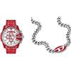 Diesel Mega Chief Orologio da uomo e collana con catena - movimento cronografo, acciaio inossidabile smaltato rosso