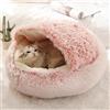 Starnearby Cuccia Morbida Gatto e Cane Letto Morbido Gatto in Peluche Cuscino Rotondo Semichiuso Cestino Rotondo per Cane Soffice Cuccia Pelosa Antistress per Gatti e Cani