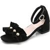 FM2018XSL Ragazze Princess Sandals Medio Tacco Alto Scarpe Bambini Fiore Pearl Open Toe Sandali Estivi,29，nero
