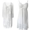 Jamron Donna 2 Pezzi retrò Set di Camicia da Notte con Scollo a V e con Cinturino Regolabili e Vestaglia Elegante Abbigliamento da Notte per Sposa Nozze Festa & Loungewear Bianco S