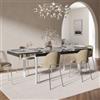 DEGHI Tavolo allungabile 160-220x90 cm top in ceramica grigio effetto marmo e gambe in metallo bianco - Convito