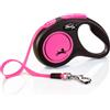 flexi Guinzaglio avvolgibile a fettuccia rosa flexi New Neon, 5 m - S: fino a 15 kg