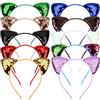 Vesaneae 10 Pezzi Cerchietto Orecchie Gatto,10 Colori Gatto Paillettes Cerchietto,Orecchie Di Gatto Fascia Glitter,Paillettes Carino Hairband Accessori,per Decorazione di Festa e Quotidiana