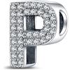 LaMenars Ciondolo Lettera P Perline in Argento Sterling 925 per Braccialetti con Zirconia Cubica 5A, Regali Gioielli di Compleanno Donne Ragazze