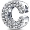 LaMenars Ciondolo Lettera C Perline in Argento Sterling 925 per Braccialetti con Zirconia Cubica 5A, Regali Gioielli di Compleanno Donne Ragazze