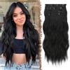 FESHFEN Extension Capelli a Clip - 4PCS Lunga Ondulati Nero Naturale Capelli Estensioni Clips Ricci Sintetici Posticci Capelli Extension con Clip in Hair Extensions per Donna 50 cm