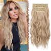 FESHFEN Extension Capelli a Clip - 4PCS Lunga Ondulati Blond Capelli Estensioni Clips Ricci Sintetici Posticci Capelli Extensions con Clip per Donna 50 cm Honigblond Gemischt Platinblond