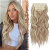 FESHFEN Extension Capelli a Clip - 4PCS Lunga Ondulati Capelli Estensioni Clips Ricci Sintetici Posticci Capelli Extensions con Clip per Donna 50 cm Marrone caramello Misto Beige Biondo