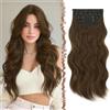 FESHFEN Extension Capelli a Clip - 4PCS Lunga Ondulati Capelli Estensioni Clips Ricci Sintetici Posticci Capelli Extension con Clip in Hair Extensions per Donna 50 cm Marrone castagna