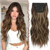 FESHFEN Extension Capelli a Clip - 4PCS Lunga Ondulati Capelli Estensioni Clips Ricci Sintetici Posticci Capelli Extension con Clip in Hair Extensions per Donna 50 cm Biondo miele misto Marrone Chiaro