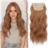 FESHFEN Extension Capelli a Clip - 4PCS Lunga Ondulati Marrone Auburn Capelli Estensioni Clips Ricci Sintetici Posticci Capelli Extension con Clip in Hair Extensions per Donna 50 cm