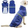 PETCUTE Impermeabile Cane,Cappotto Impermeabile per Cani con Cappuccio e Strisce Riflettenti,Giacca Antipioggia Leggera con Apertura per Guinzaglio,Pioggia e neve in Inverno e in Vacanza,Blu scuro,2XL
