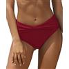 SHEKINI Donna Fondo Bikini Classico Costumi da Bagno Briefs Nero Nuoto Slip A Vita Alta Ruched Tronchi Retro Tankini Pantaloncini Bikini Donna da Spiaggia (S, Vino Rosso C)