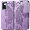 JIUNINE Cover per ZTE Blade A72 5G, Custodia Libro in Pelle Portafoglio Case Flip Antiurto con Disegni di Farfalla [Porta Carte] [Magnetica] [Interno TPU] per ZTE Blade A72 5G, Viola