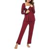 Litherday Pigiama Premaman Donna Invernale Cotone Morbido Manica Lunga con Cintura Regolabile Pigiama Allattamento Parto Ospedale maternità Rosso XL