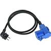 Electraline 55092 Adattatore da campeggio 1.5 M, Prolunga in gomma IP44 H07RN-F 3G1.5 con doppia presa (1 CEE + 1 Schuko), Spina Schuko adatta per Camper, Campeggio, Caravan, Barca, cantiere, Nero