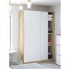 Dmora - Guardaroba 2 ante Waterbury, Armadio per camera da letto, Mobile con 4 ripiani e barra appendiabiti, 120x50h200 cm, Bianco e Rovere Nodi