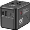 LENCENT Adatttaore Universale da Viaggio, GaN III 65W Caricatore Internazionale con 2 USB-A e 3 Type-C PD Ricarica Rapida, Adattatore a Muro Mondiale per Telefono, Laptop, Spina Tipo A/C/G/I -Nero