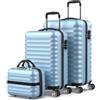 NUMADA - Set di Valigie 3pzs (53/63cm) e Borsa da Toilette Blu, ABS Resistente, Leggero con 4 Ruote Doppie e Lucchetto Combinazione Laterale