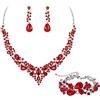 EVER FAITH Gioielli da Sposa per Donna, Collana di Cristallo Austriaco Goccia Cluster Dichiarazione Orecchini Dangle Bracciale Link Set Rosso Argento Fondo