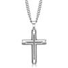 Diamond Treats Collana Croce Uomo in Acciaio Inossidabile con Zirconia Cubica Nera, Ciondolo Croce 31×47 mm con Catena Barbazzale Regolabile 50-60 cm, Gioiello Maschile Elegante con Scatola Regalo