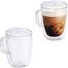 Relaxdays Bicchieri Doppio, Set da 2, 500 ml. Tazze con Manico e Coperchio, in Vetro Borosilicato, Trasparente