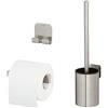 Tiger Colar Set accessori da toilette - Scopino per WC e portascopino - Portarotolo per carta igienica senza coperchio - Gancio portasciugamani - Acciaio inox spazzolato