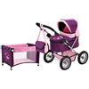 Bayer Design 13057AB Carrozzina per Bambole, Letto di Bambola, Passeggino per Bambole, Pieghevole, Regolabile in Altezza con Borsa