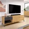 Dmora - Mobile porta TV Cengalo, Credenza bassa da soggiorno, Madia da salotto per televisione, 164x39h49 cm, Rovere Nodi e Antracite