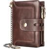 REETEE Portafoglio Uomo Blocco RFID Vera Pelle Portafogli con Catena, Portafoglio da uomo piccolo 15 Porta Carte di Credito, Portamonete Uomo con Cerniera, con Confezione Regalo (A-caffè)